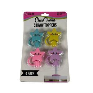 CharCharms Straw Toppers Multi Color Star 4 Pack Stanley 10mm Cup Accessory